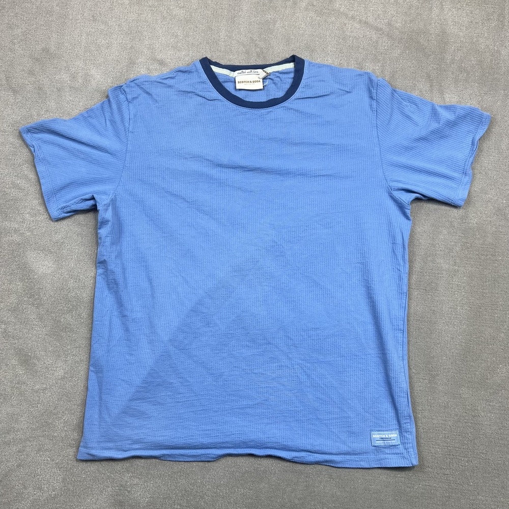 Scotch & Soda T-Shirt Mens XL Blue Short Sleeve Cotton Blend Textured Crew Neck
